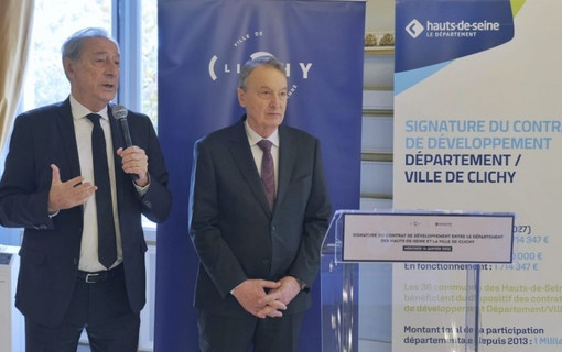 Georges Siffredi, president du Département des Hauts-de-Seine, lors de la signature du contrat de développement avec le ville de Clichy-la-Garenne.