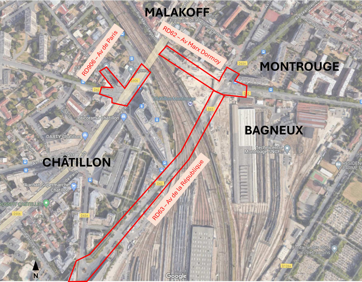 Le plan d'emprise des travaux du pôle gare de Chatillon et Montrouge