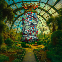 La Tour aux Figures sous une verri&egrave;re v&eacute;g&eacute;talis&eacute;e futuriste