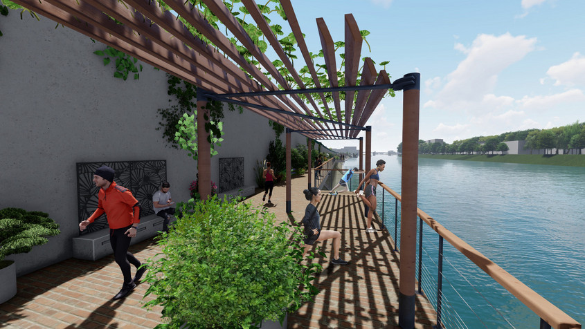 Image de synth&egrave;se illustrant l'am&eacute;nagement pi&eacute;ton