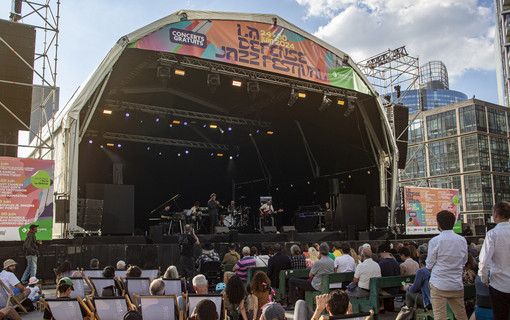Slydee (Sylvain Daniel) en concert lors de la 47eme edition de La Defense Jazz Festival sur l'esplanade de La Defense le lundi 24 juin 2024