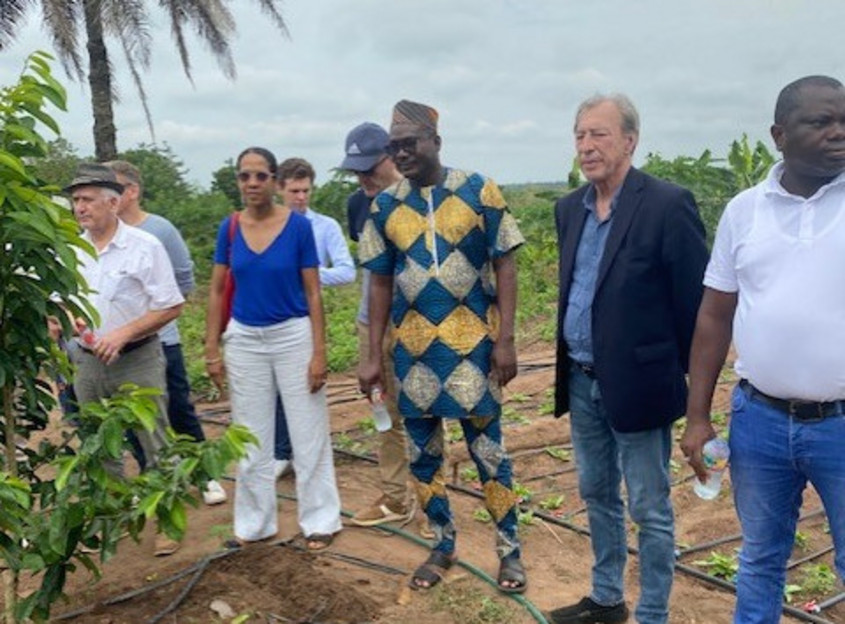 Une délégation d'élus, menée par Georges Siffredi, Président du Département des Hauts-de-Seine, s'est rendue sur une exploitation agricole au Bénin et a pu échanger avec les producteurs.