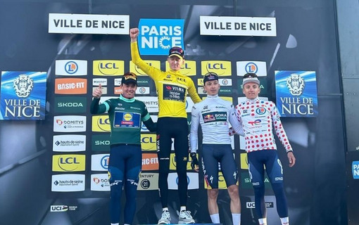 Le podium des quatre maillots de l'édition 2025 du Paris-Nice