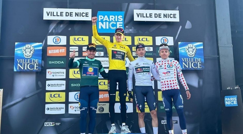 Le podium des quatre maillots de l'édition 2025 du Paris-Nice