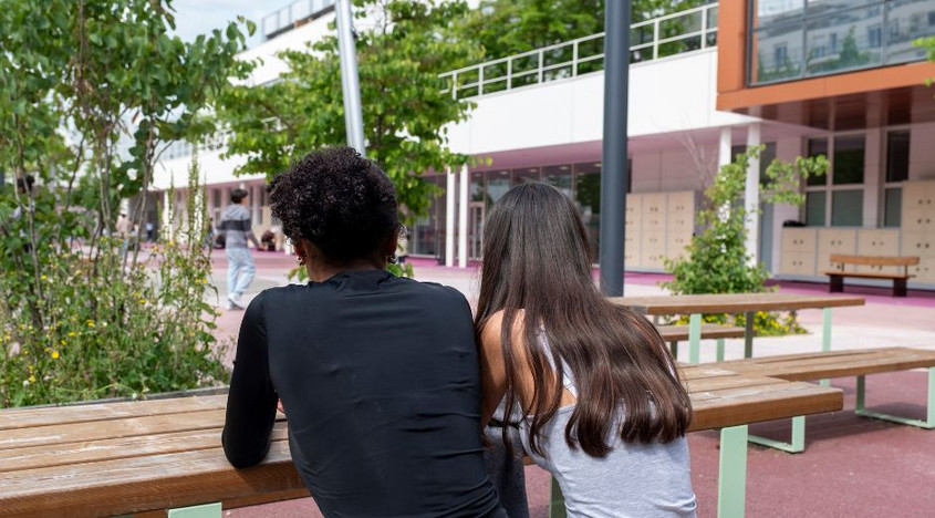 Des ilots verts aménagés dans les cours de collèges des Hauts-de-Seine La cour du collège Georges-Pompidou à Courbevoie réamnagé par le Département des Hauts-de-seine dans le cadre du dispositif Ilots verts
