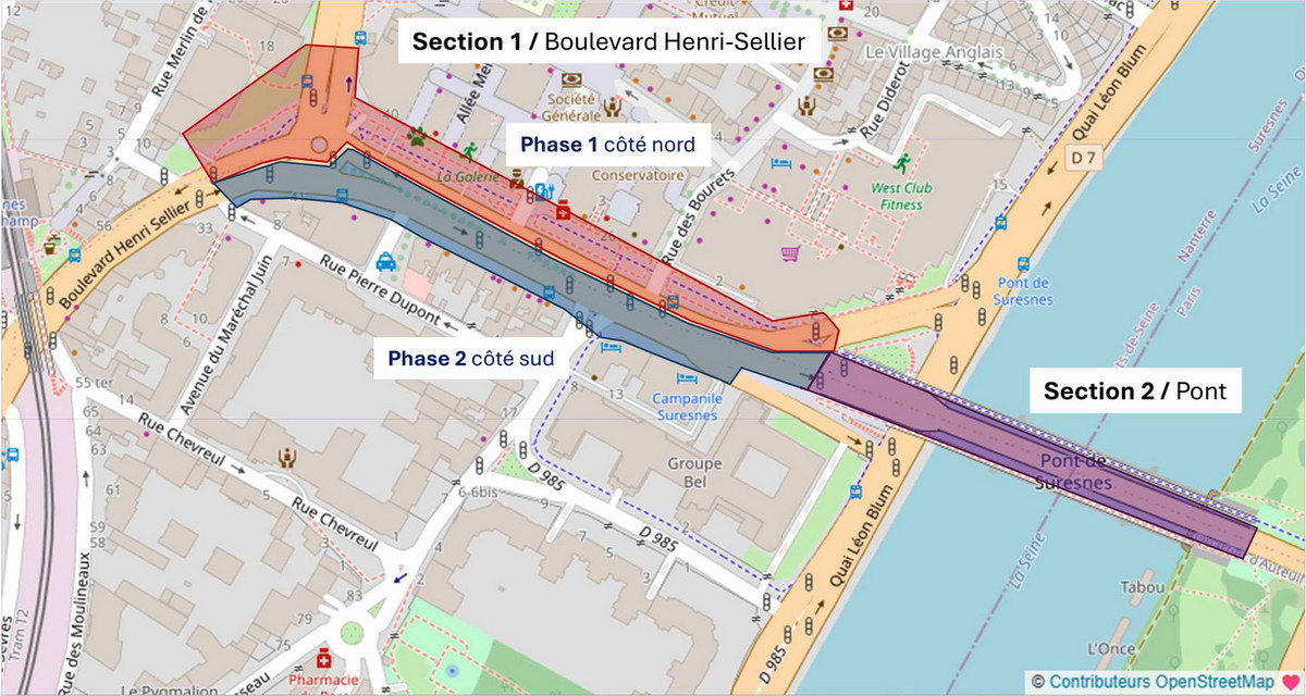 Le plan des travaux de la RD985 &agrave; Suresnes