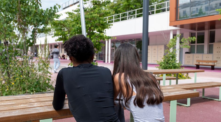 La cour du collège Georges-Pompidou à Courbevoie réamnagé par le Département des Hauts-de-seine dans le cadre du dispositif Ilots verts