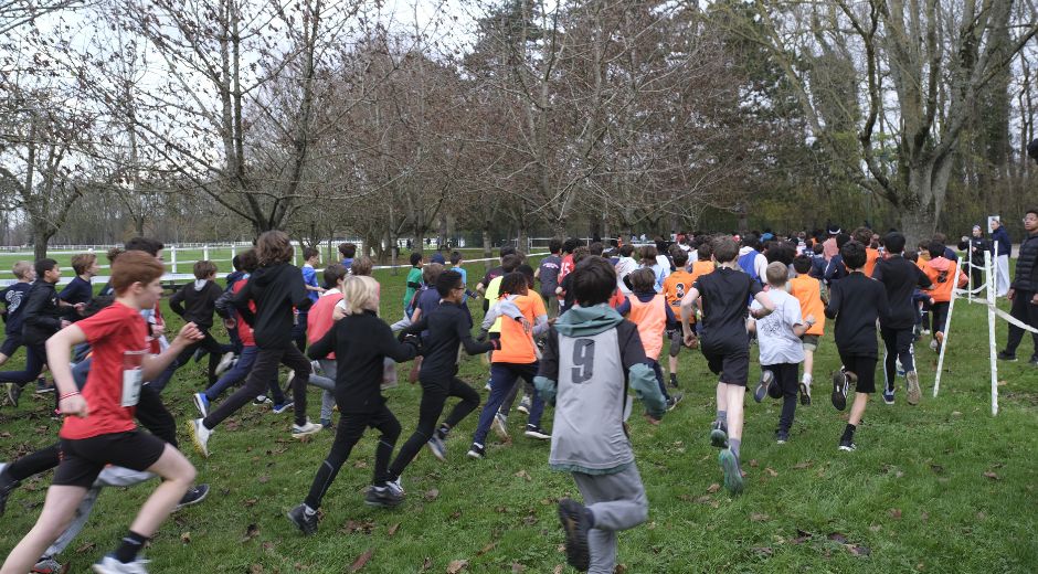 Les coll&eacute;giens au d&eacute;part du cross scolaire UNSS des Hauts-de-Seine, le 26 novembre au domaine d&eacute;partemental du haras de Jardy