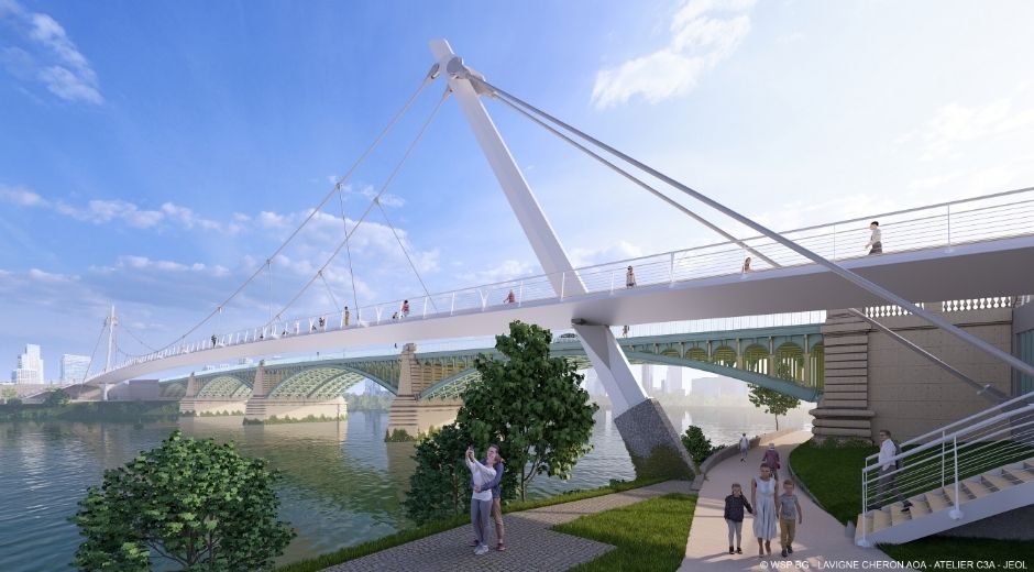 La future passerelle dédiée aux mobilités douces entre Asnières-sur-Sein eet Clichy-la-Garenne photomontage de la future passerelle